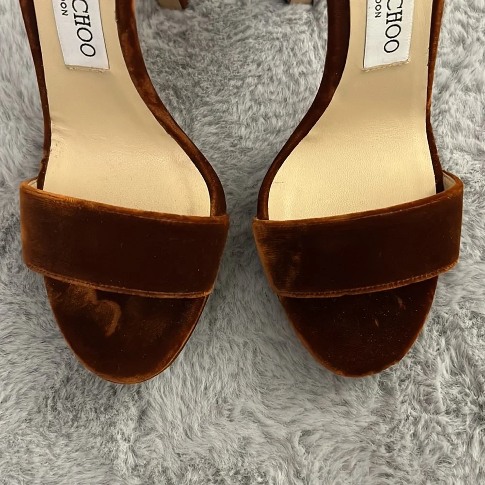 Jimmy Choo Misty 120 Velvet Heeled Sandals In Rust - Picture 9 of 14